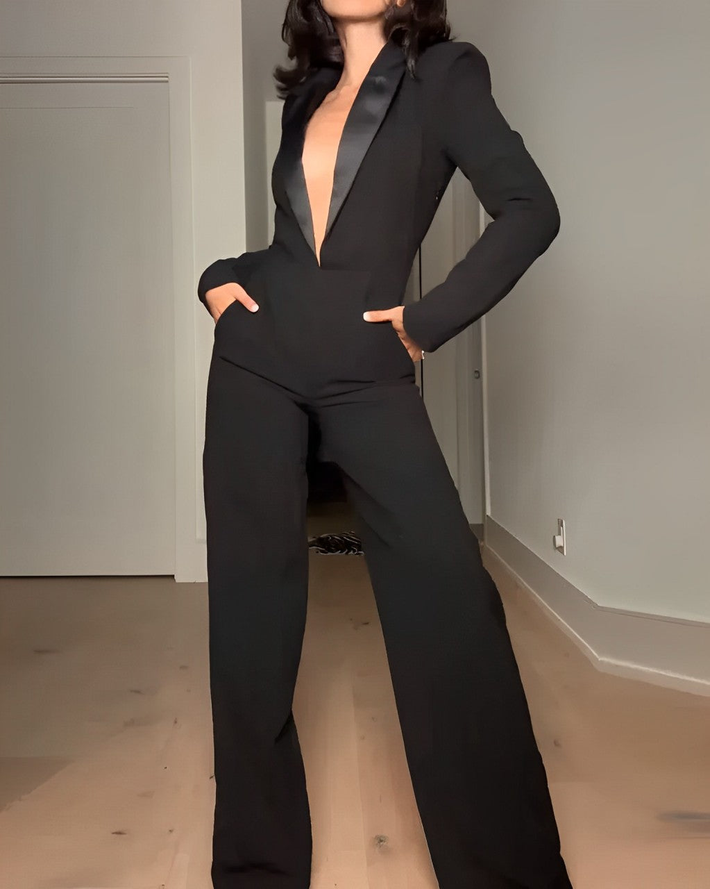 V-Neck Long Sleeve Jumpsuit