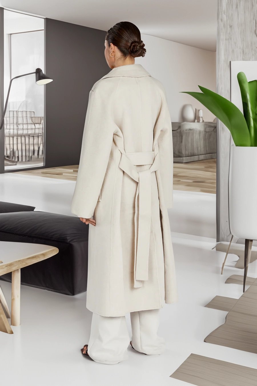 Aura Women's Lapel Coat - Longline,beige and black