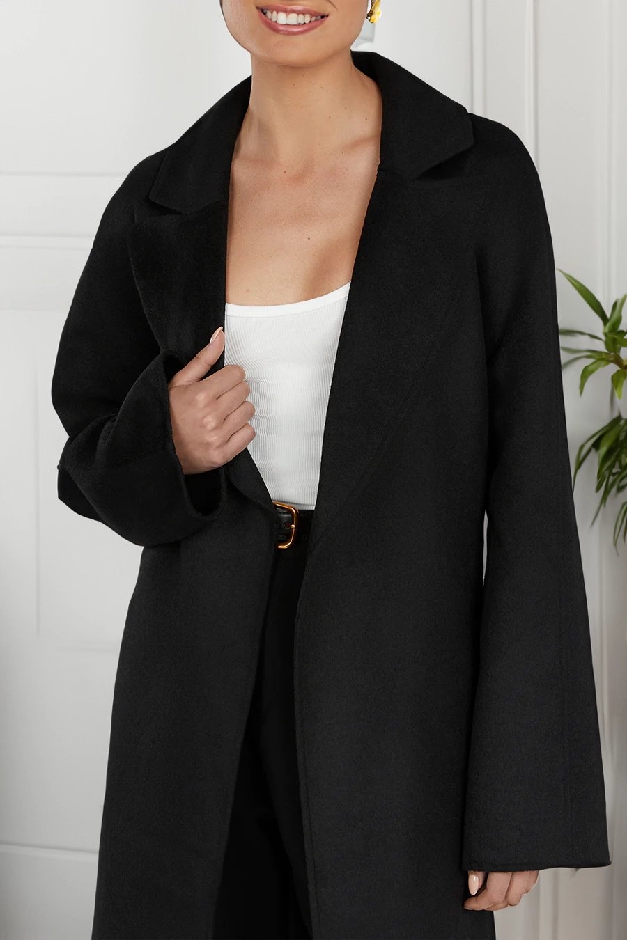 Aura Women's Lapel Coat - Longline,beige and black