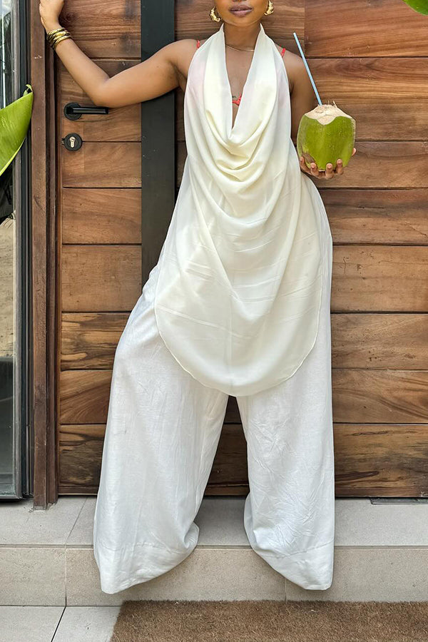 Stylish Halter Cowl Neck Top and Loose Pants Set