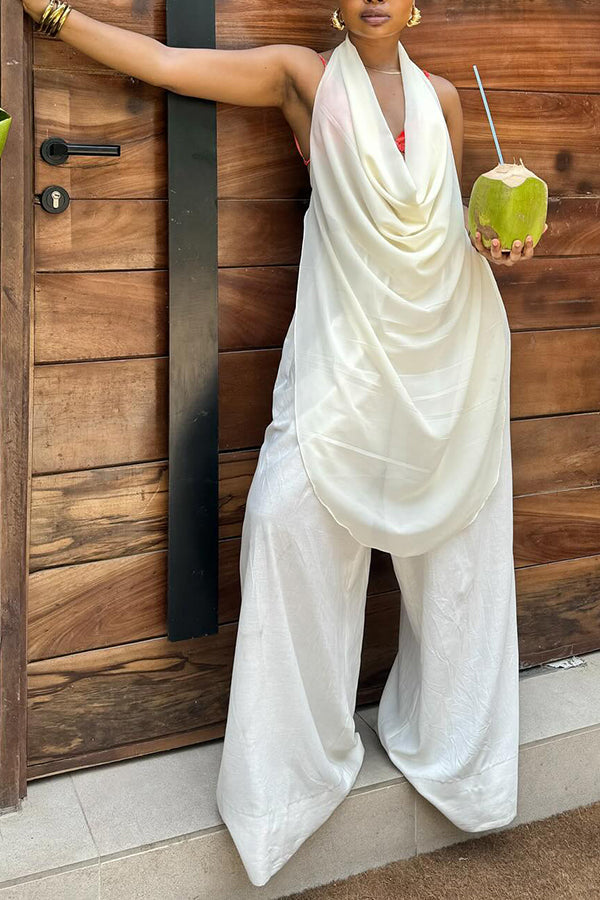 Stylish Halter Cowl Neck Top and Loose Pants Set
