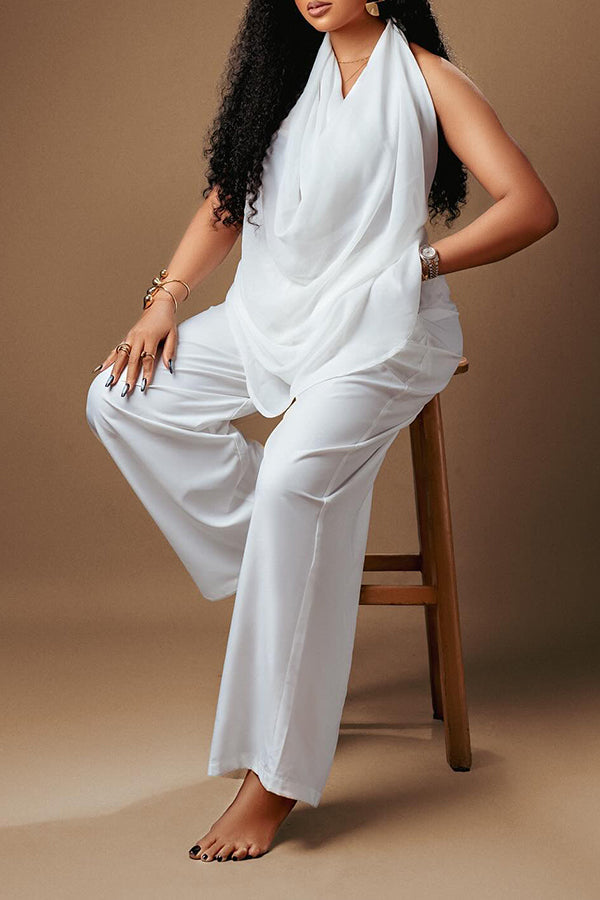 Stylish Halter Cowl Neck Top and Loose Pants Set