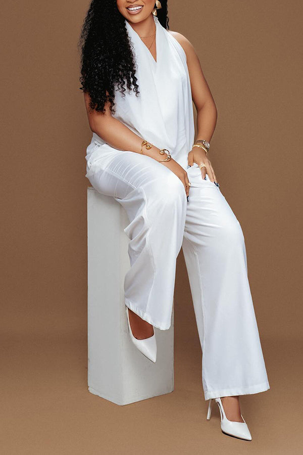 Stylish Halter Cowl Neck Top and Loose Pants Set
