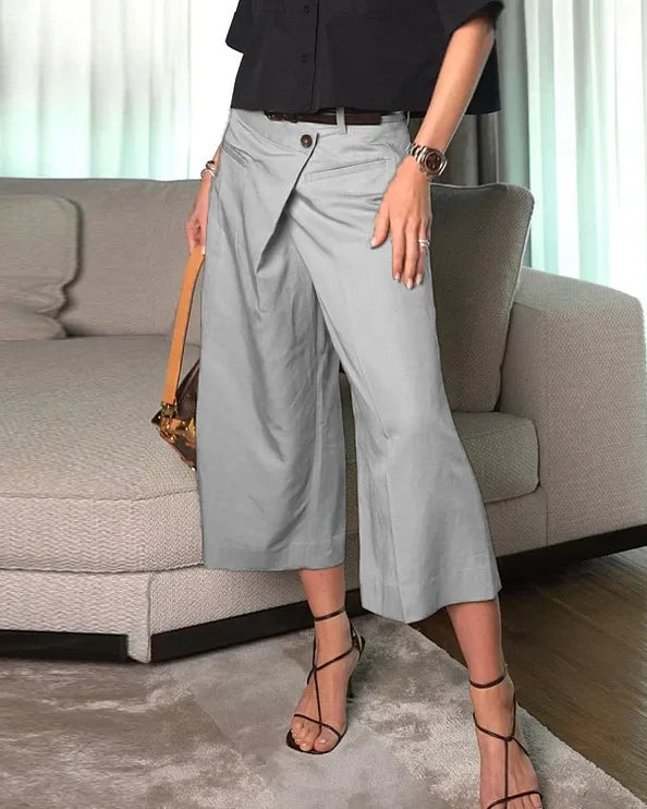 Short-Sleeved Lapel Top + 8-Point Pants Two-Piece Set