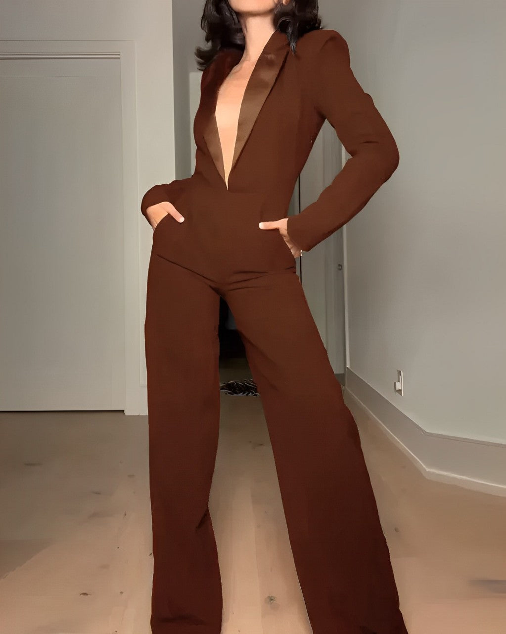 V-Neck Long Sleeve Jumpsuit